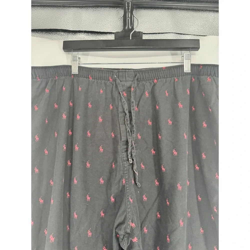 Polo Ralph Lauren Pajama Pants XL Baggy Black Red All Over Print AOP Pony Logo